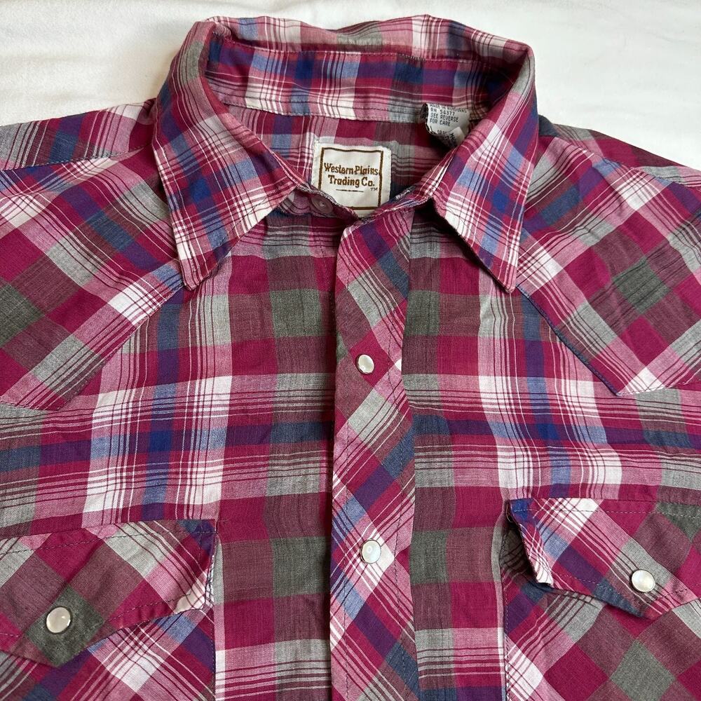 VTG Western Plains Trading Co. Men’s Large Short Sleeve Pearl Snap Shirt Western